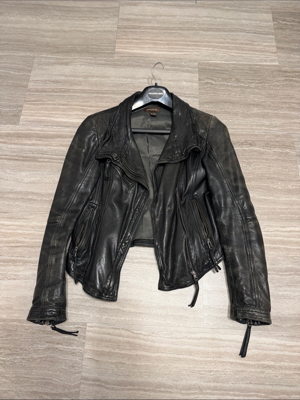 Danier Black Leather Biker Jacket with Zip Pockets